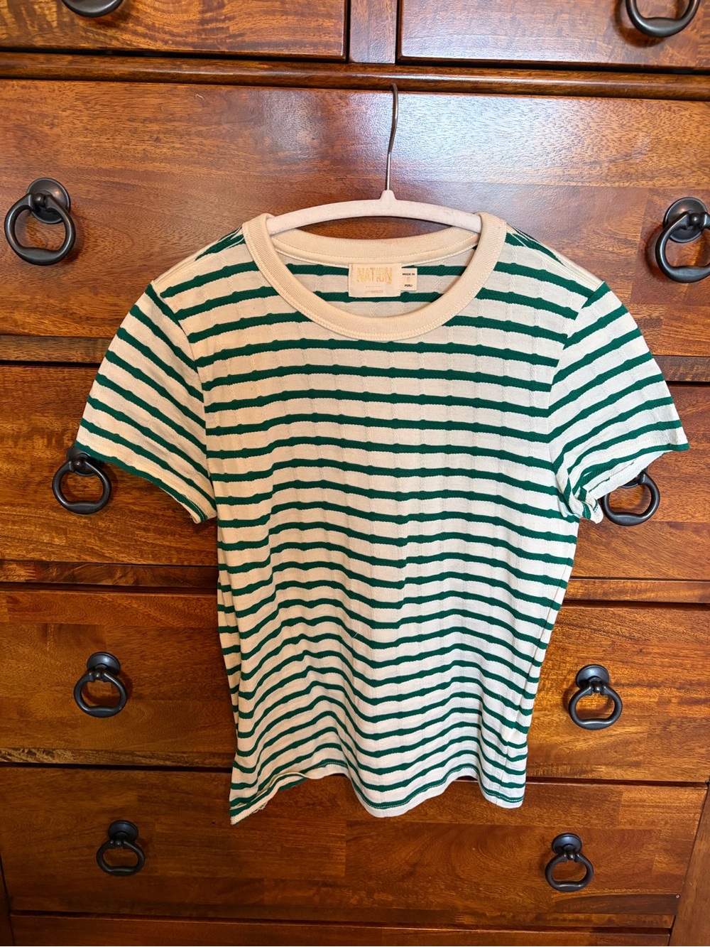 Nation LTD Striped Short Sleeve Crewneck Tee - Green & Cream